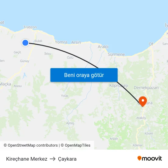 Kireçhane Merkez to Çaykara map