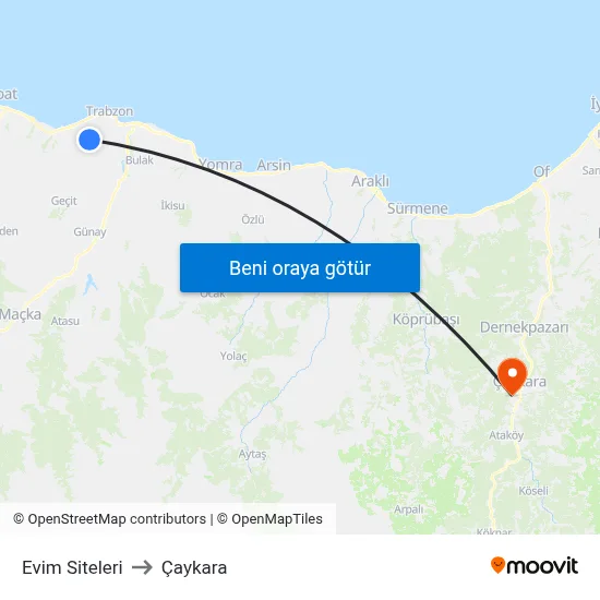 Evim Siteleri to Çaykara map