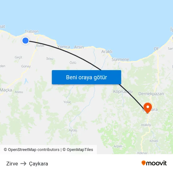 Zirve to Çaykara map