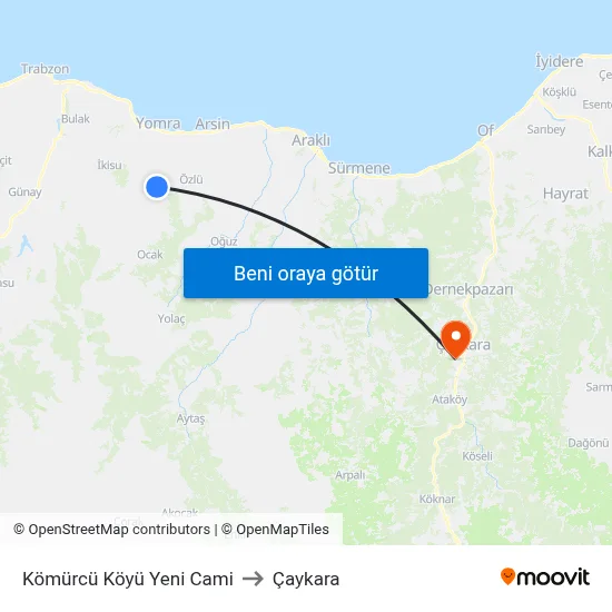 Kömürcü Köyü Yeni Cami to Çaykara map