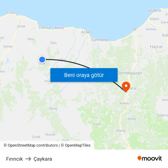 Fırıncık to Çaykara map