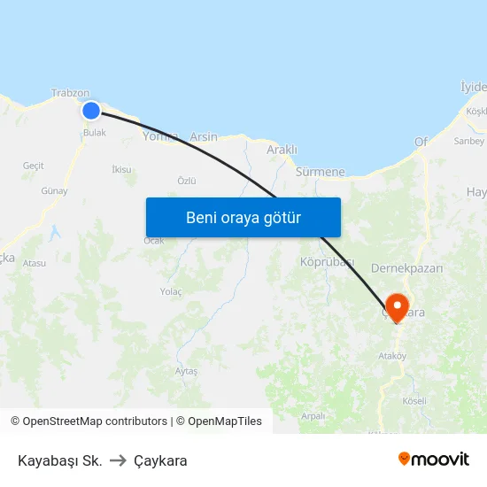 Kayabaşı Sk. to Çaykara map
