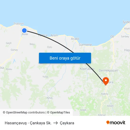 Hasançavuş - Çankaya Sk. to Çaykara map