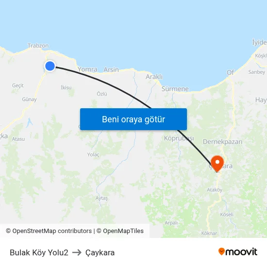 Bulak Köy Yolu2 to Çaykara map