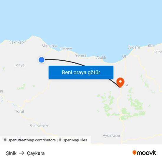 Şinik to Çaykara map