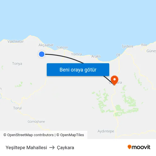 Yeşiltepe Mahallesi to Çaykara map