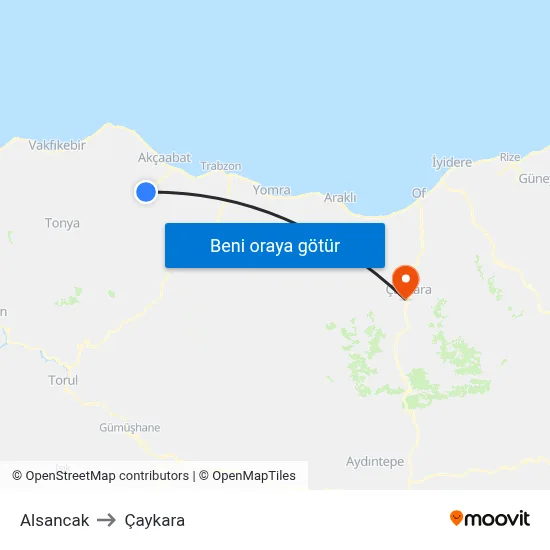 Alsancak to Çaykara map
