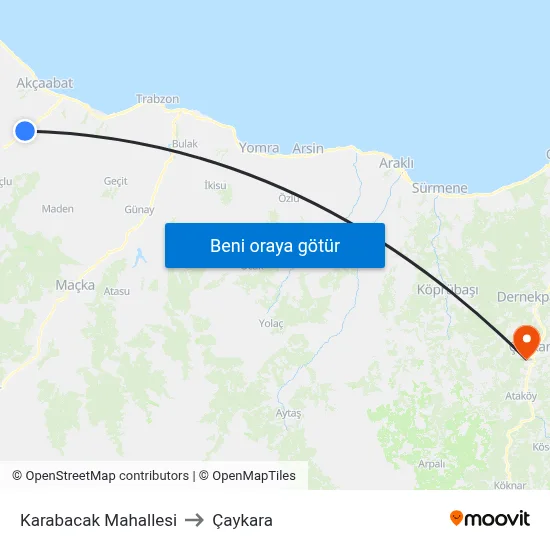 Karabacak Mahallesi to Çaykara map