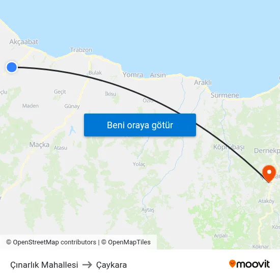 Çınarlık Mahallesi to Çaykara map