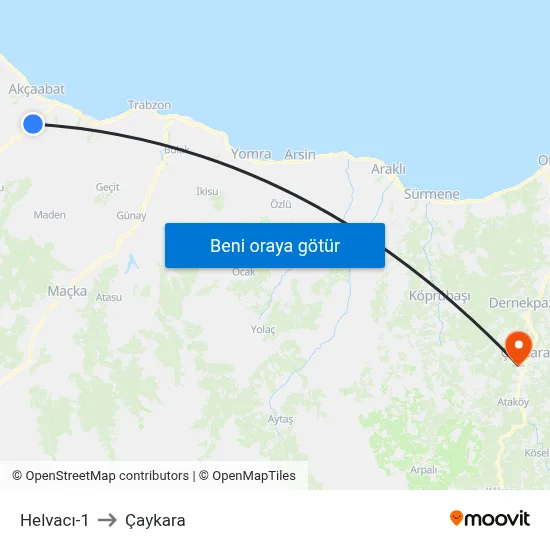 Helvacı-1 to Çaykara map