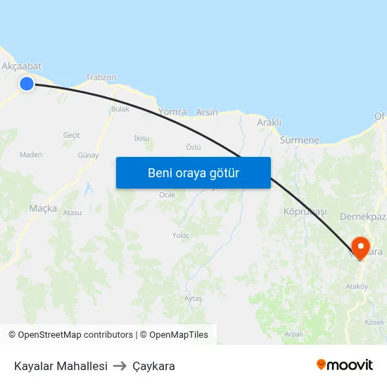 Kayalar Mahallesi to Çaykara map
