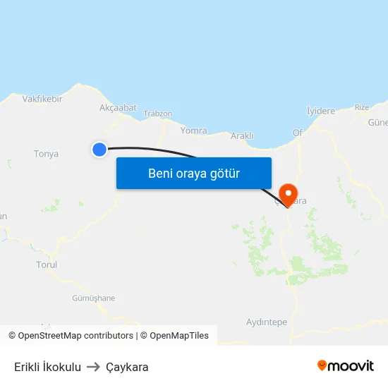 Erikli İkokulu to Çaykara map
