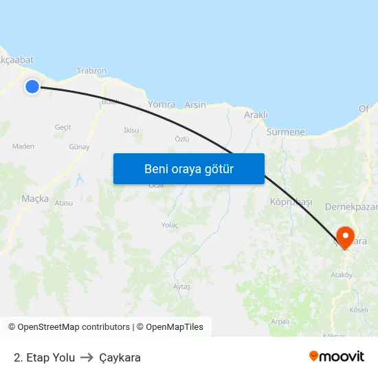 2. Etap Yolu to Çaykara map