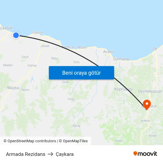 Armada Rezidans to Çaykara map