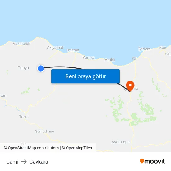 Cami to Çaykara map