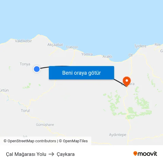Çal Mağarası Yolu to Çaykara map