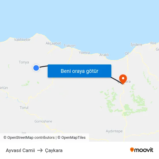 Ayvasıl Camii to Çaykara map