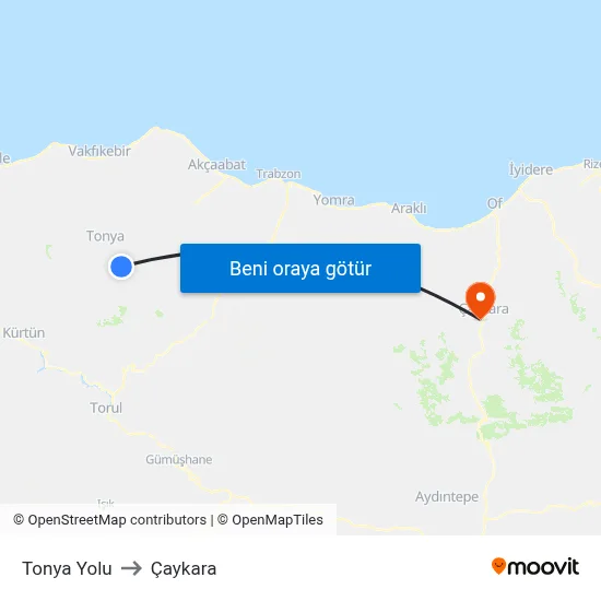 Tonya Yolu to Çaykara map