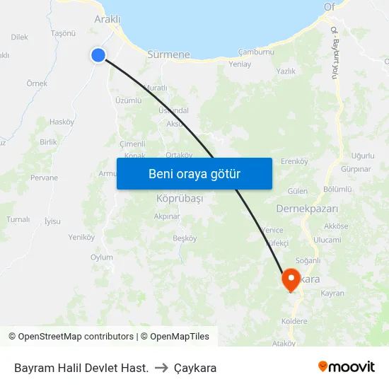 Bayram Halil Devlet Hast. to Çaykara map