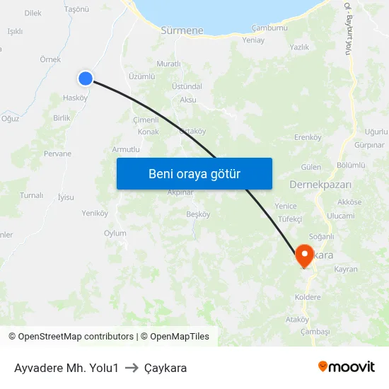 Ayvadere Mh. Yolu1 to Çaykara map