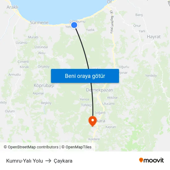 Kumru-Yalı Yolu to Çaykara map