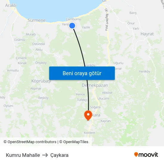 Kumru Mahalle to Çaykara map