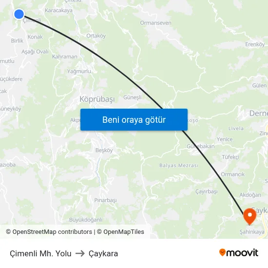 Çimenli Mh. Yolu to Çaykara map