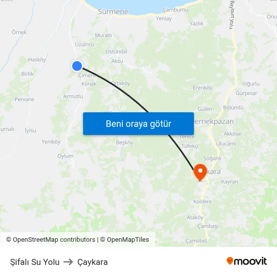 Şifalı Su Yolu to Çaykara map