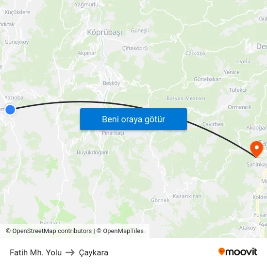 Fatih Mh. Yolu to Çaykara map