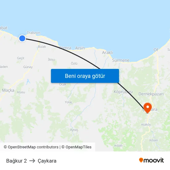 Bağkur 2 to Çaykara map