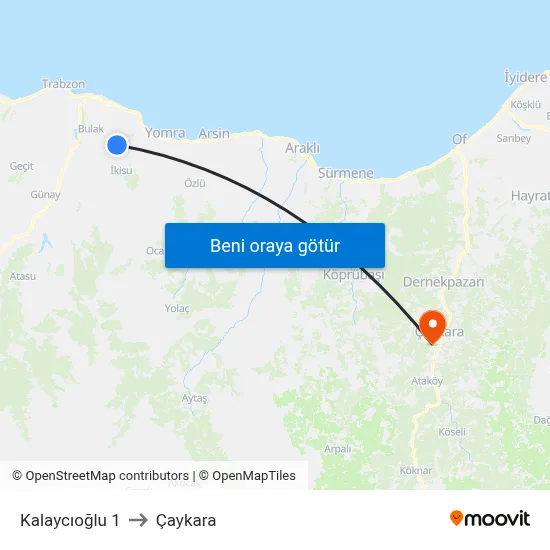 Kalaycıoğlu 1 to Çaykara map