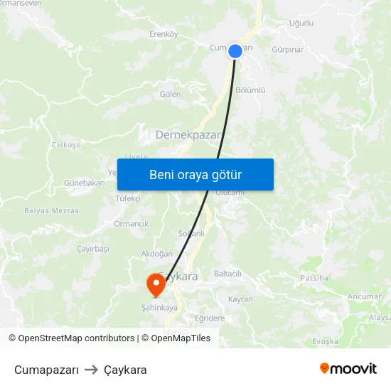 Cumapazarı to Çaykara map