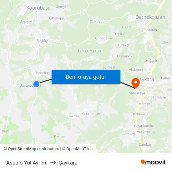 Aspalo Yol Ayrımı to Çaykara map