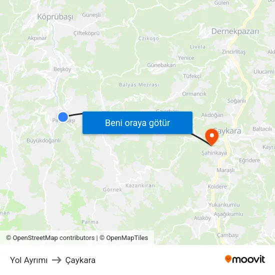 Yol Ayrımı to Çaykara map