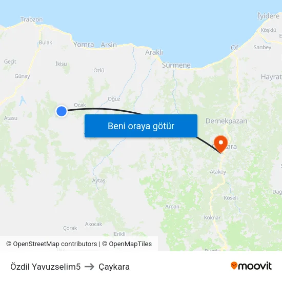Özdil Yavuzselim5 to Çaykara map