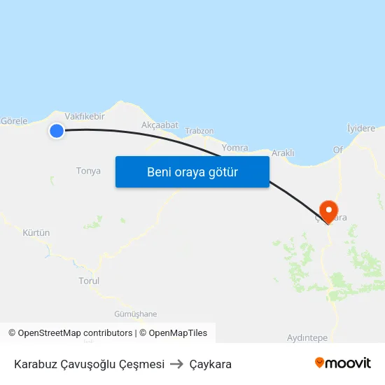 Karabuz Çavuşoğlu Çeşmesi to Çaykara map