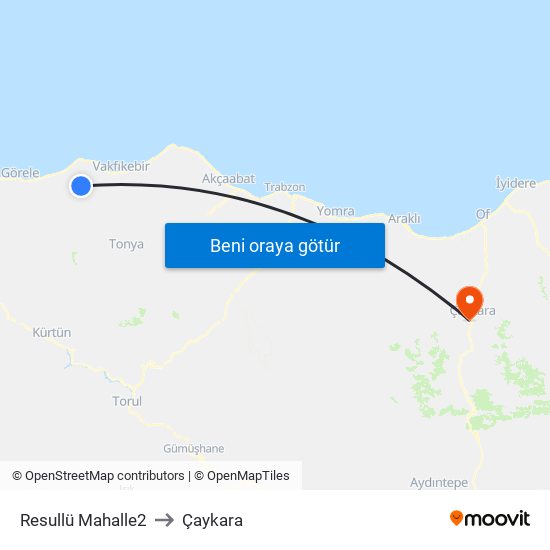 Resullü Mahalle2 to Çaykara map