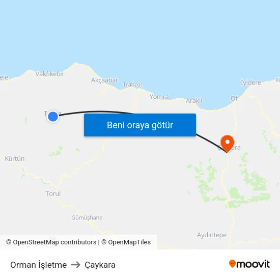 Orman İşletme to Çaykara map
