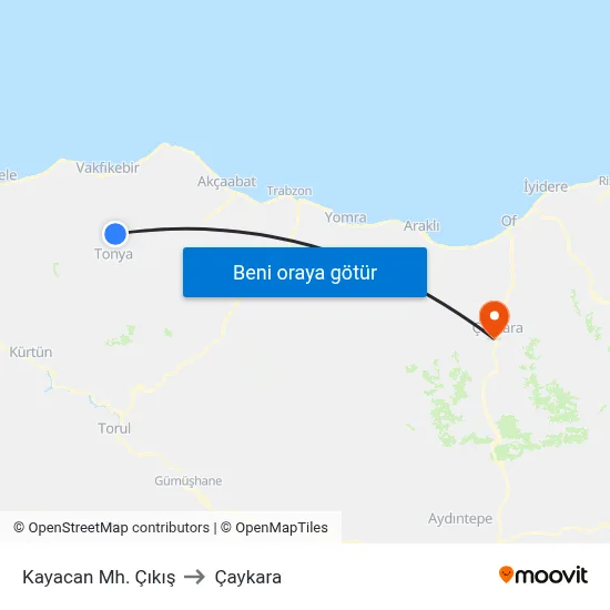 Kayacan Mh. Çıkış to Çaykara map