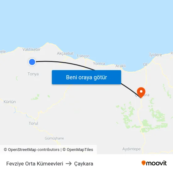 Fevziye Orta Kümeevleri to Çaykara map