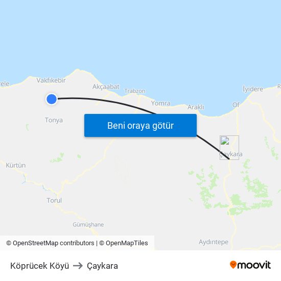 Köprücek Köyü to Çaykara map