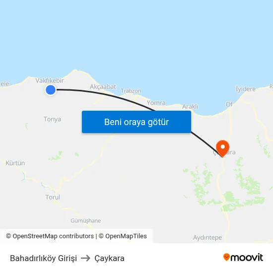 Bahadırlıköy Girişi to Çaykara map