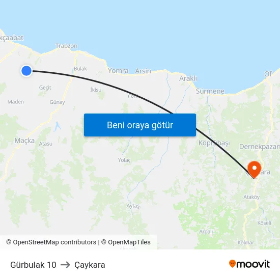 Gürbulak 10 to Çaykara map