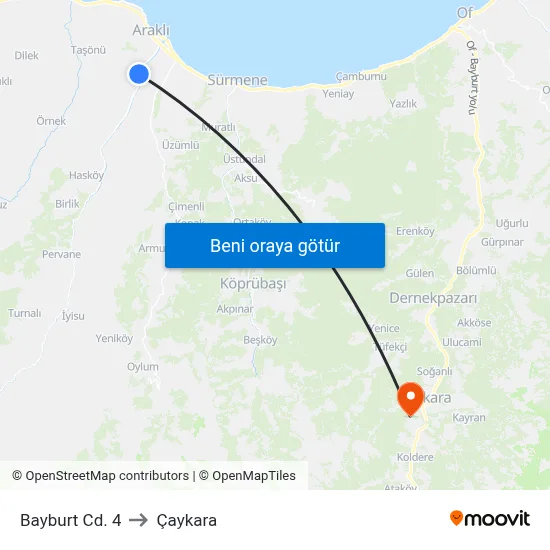 Bayburt Cd. 4 to Çaykara map