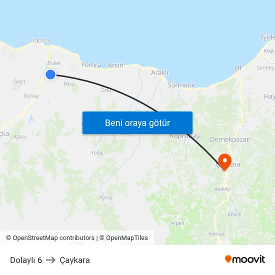 Dolaylı 6 to Çaykara map