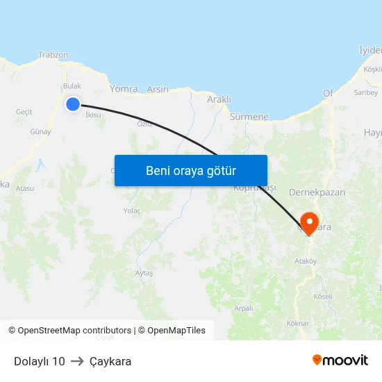 Dolaylı 10 to Çaykara map