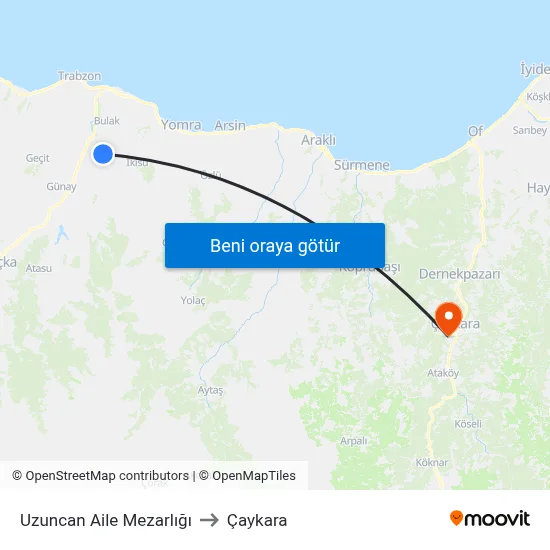 Uzuncan Aile Mezarlığı to Çaykara map