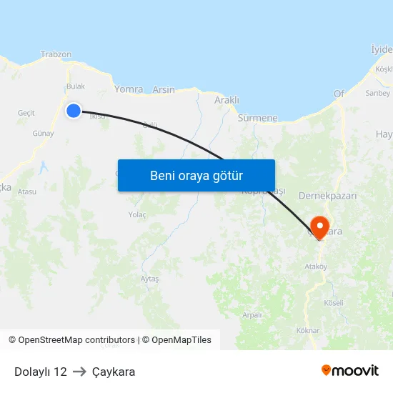 Dolaylı 12 to Çaykara map