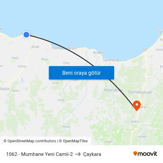 1062 - Mumhane Yeni Camii-2 to Çaykara map