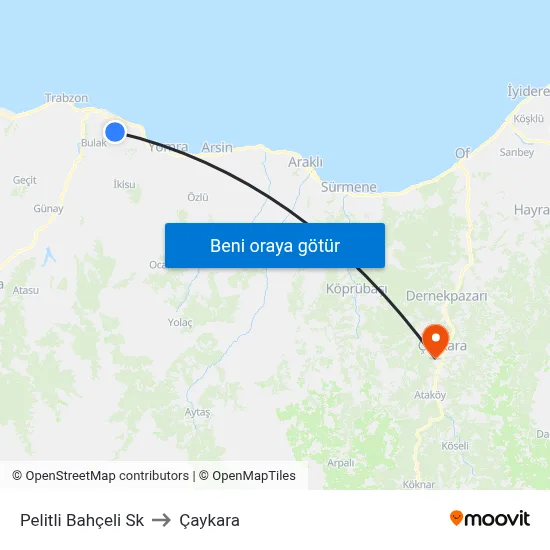 Pelitli Bahçeli Sk to Çaykara map
